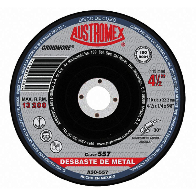 DISCO AUSTROMEX P/DESBASTE DE METAL C/ADAP. P/PULIDOR 4-1/2" X 1/4" X 5/8" # -557