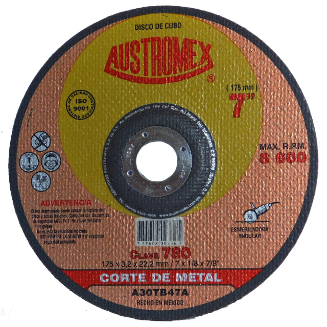 DISCO AUSTROMEX P/CORTE DE METAL C/ADAP. P/PULIDOR 7" X 1/8" X 5/8" # -780