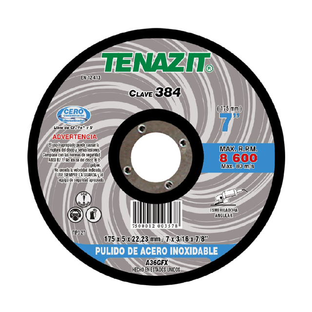 DISCO TENAZIT P/PULIDO DE INOX. P/PULIDOR G-36 7" X 3/16" X 7/8" # 384