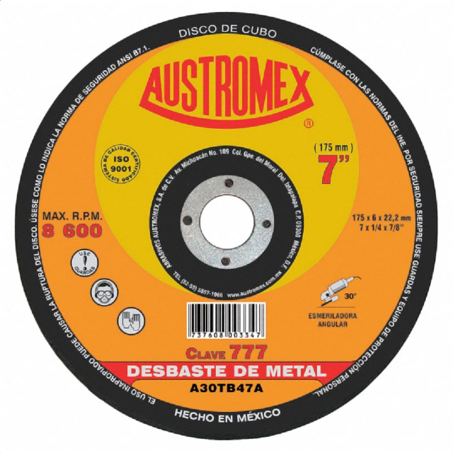 DISCO AUSTROMEX P/DESBASTE DE METAL P/PULIDOR 7" X 1/4" X 7/8" # 777