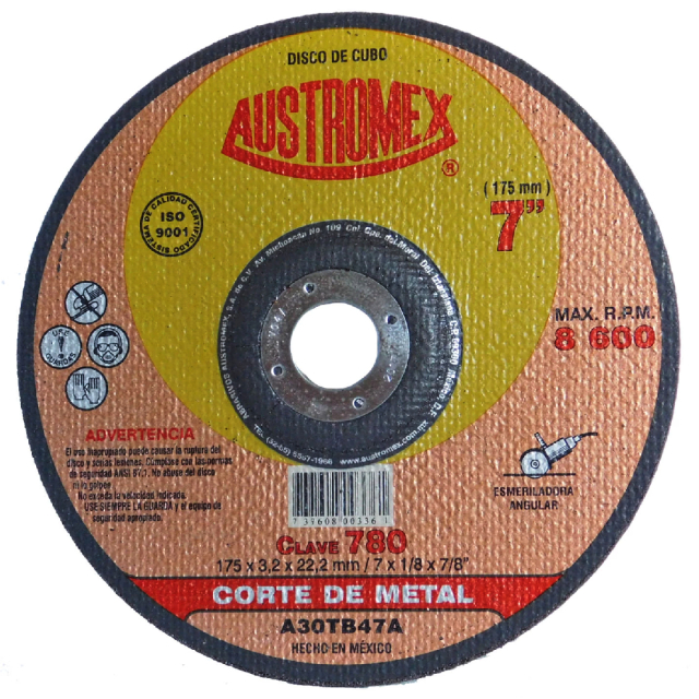 DISCO AUSTROMEX P/CORTE DE METAL P/PULIDOR 7" X 1/8" X 7/8" # 780