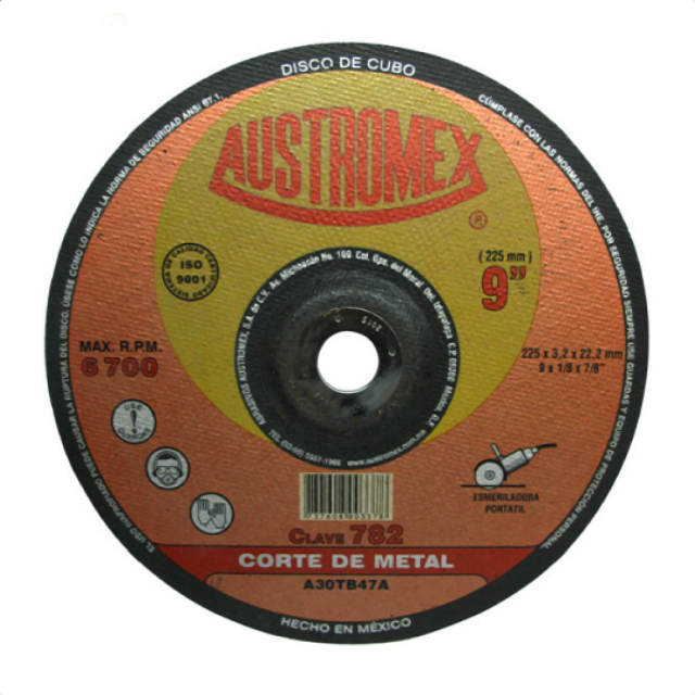 DISCO AUSTROMEX P/CORTE DE METAL P/PULIDOR 9" X 1/8" X 7/8" # 782