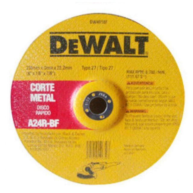 DISCO DEWALT P/CORTE DE METAL  9" X 1/8" X 7/8" DW4918F