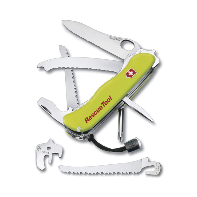 HERRAMIENTA VICTORINOX RESCUE TOOL AMARILLO FLUORESCENTE C/HUECO EN HOJA GDE. 15 USOS (0.8623.MWN)