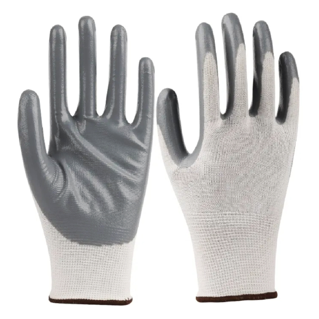 GUANTE NYLON BLANCO C/NITRILO GRIS INDUSTRIAL TALLA M