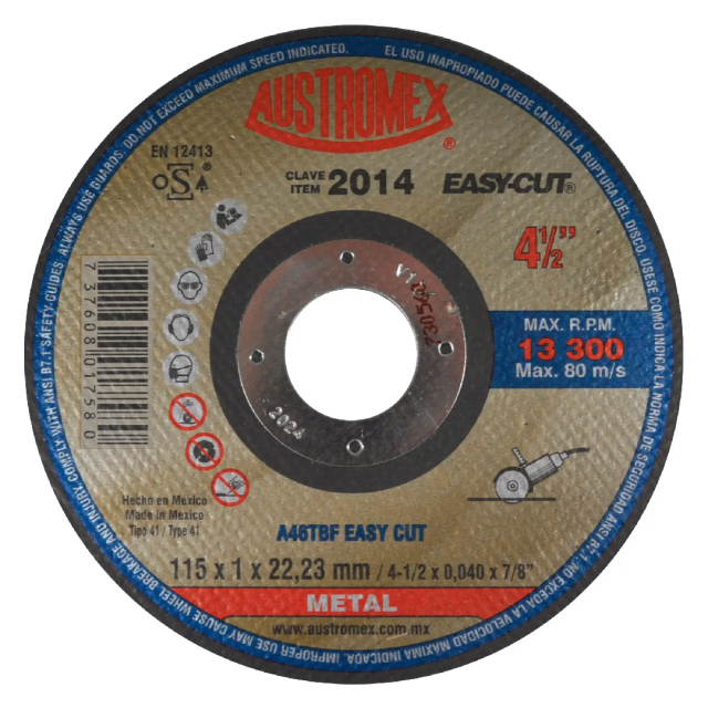 DISCO AUSTROMEX EASY-CUT P/CORTE DE METAL P/PULIDOR 4-1/2" X 3/64" X 7/8" #2014