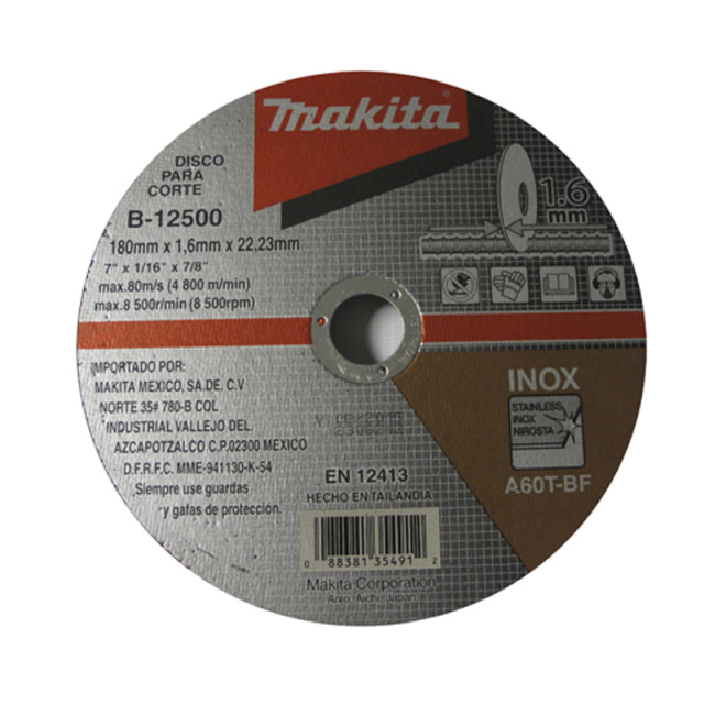 DISCO MAKITA P/CORTE DE INOX.  7" X 1/16" X 7/8" # B12500 (LINEA ECONOMICA)