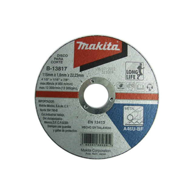 DISCO MAKITA P/CORTE DE METAL PLANO  4-1/2" X 3/64" X 7/8" # B13817