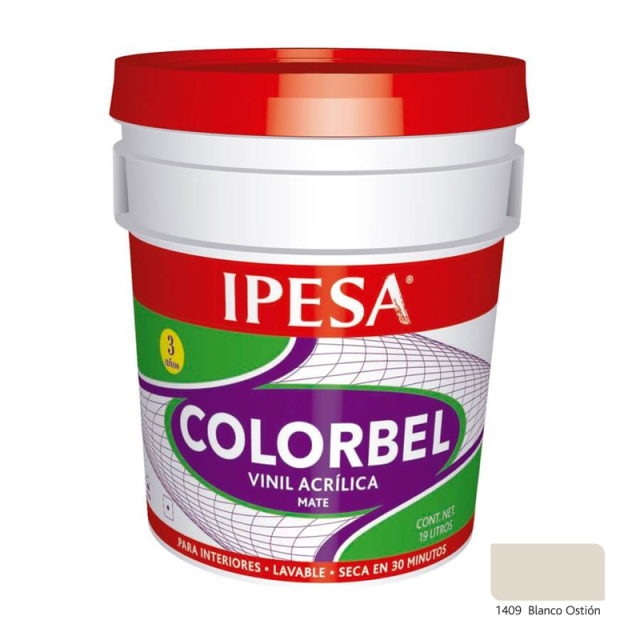 PINTURA IPESA VINIL ACRILICA COLORBEL BLANCO OSTION 1409 CUBETA (19 L)