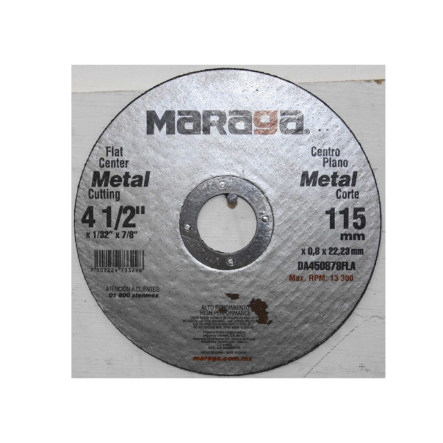 DISCO MARAGA P/CORTE DE METAL P/PULIDOR 4-1/2" X 1/32" X 7/8" DA450878FLA