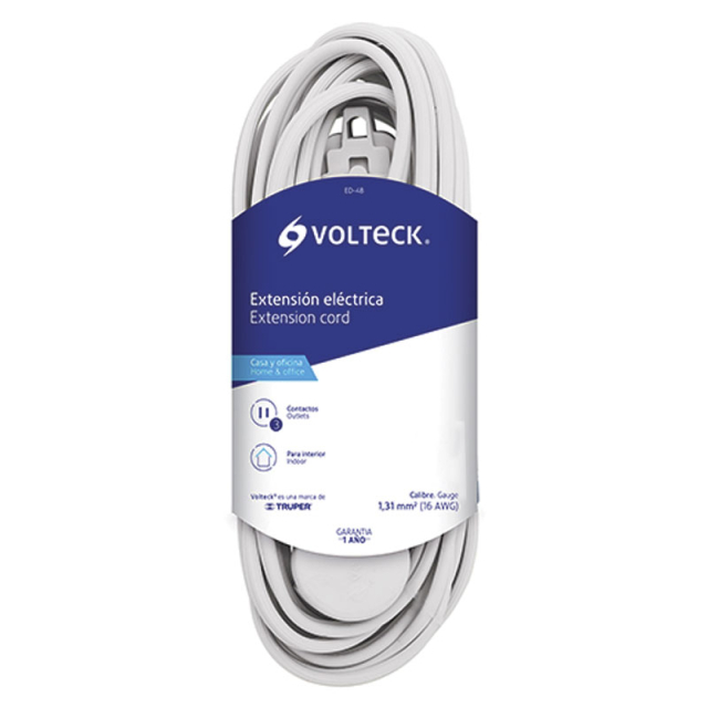 EXTENSION ELECTRICA VOLTECK USO DOMESTICO BLANCA 6 M (48024) (ED-6B)