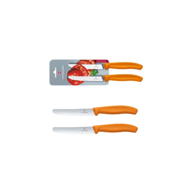 JUEGO DE CUCHILLOS VICTORINOX PARA TOMATE DENTADO, 2 PZAS NARANJA BLISTER (6.7836.L119B)