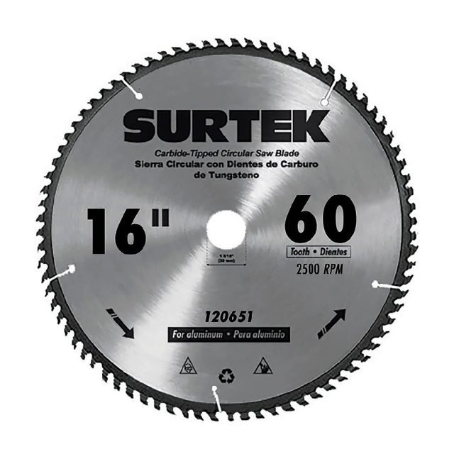 DISCO SURTEK P/CORTE MADERA, 60 DIENTES, 16" X 1-3/16 (120651)