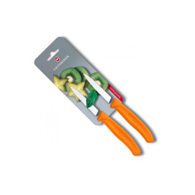 CUCHILLO VICTORINOX SWISS CLASSIC PARA VERDURAS DENTADO 8 CM NARANJA, BLISTER 2 PZAS (6.7636.L119B)